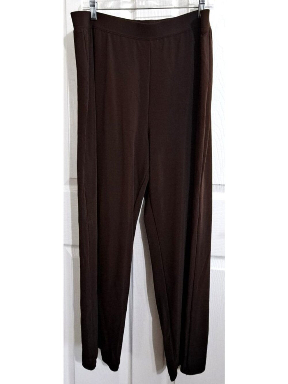 Susan Graver Style Petite 1X Brown Wide Leg Slinky Pull-On 29" Inseam Pants